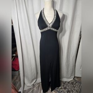 Vintage Delaru Black Halter Top Dress With Embellish Detail Sz 3/4